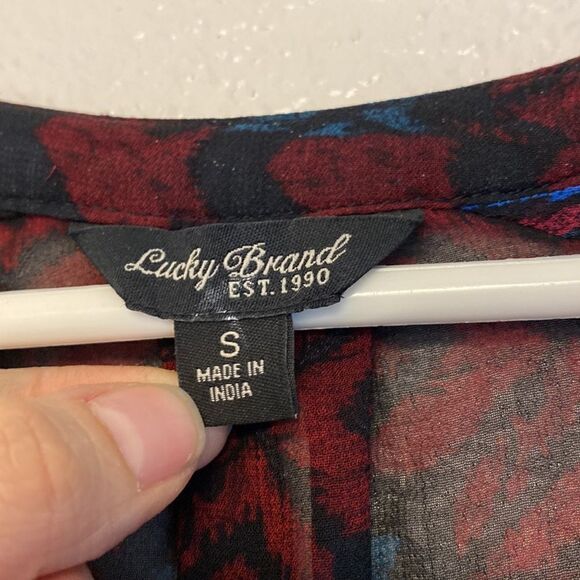 Lucky Brand long sleeve colorful sheer silky blouse tassel boho festival fairy S - Picture 4 of 9